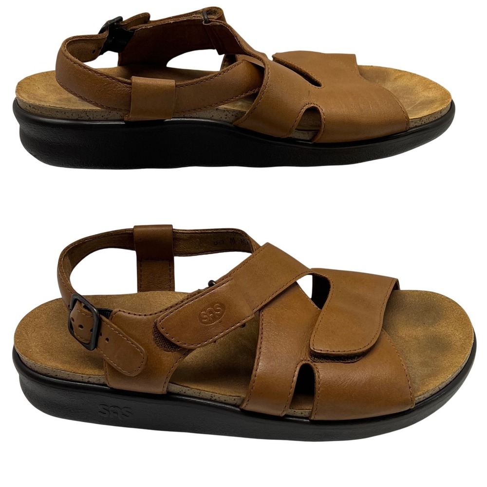 SAS Huggy Leather Strap Sandal Leather Comfort Caramel Brown Women's 8.5 Med